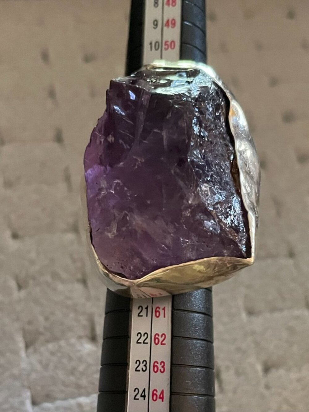Vintage Silver Statement Ring Amethyst Size 8 Handmade Artisan Signed CAROL $350 - Picture 9 of 16